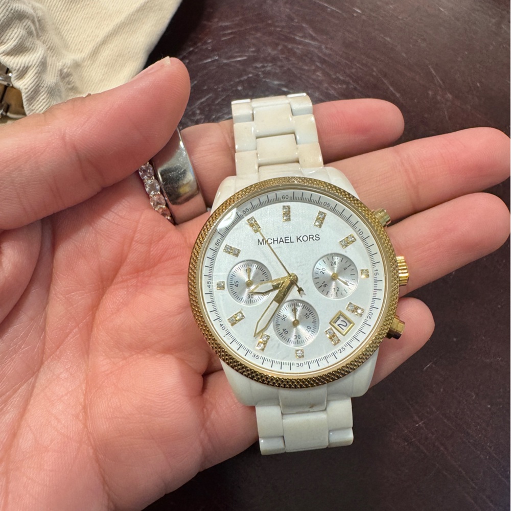 Michael Kors Gold and Cream Chronograph Watch